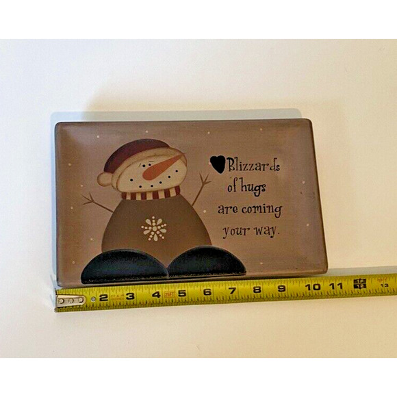 Snowman Winter Christmas Wood Tray Plate Hand Painted Barbara Lloyd 10.75"x6.5" - Picture 5 of 6